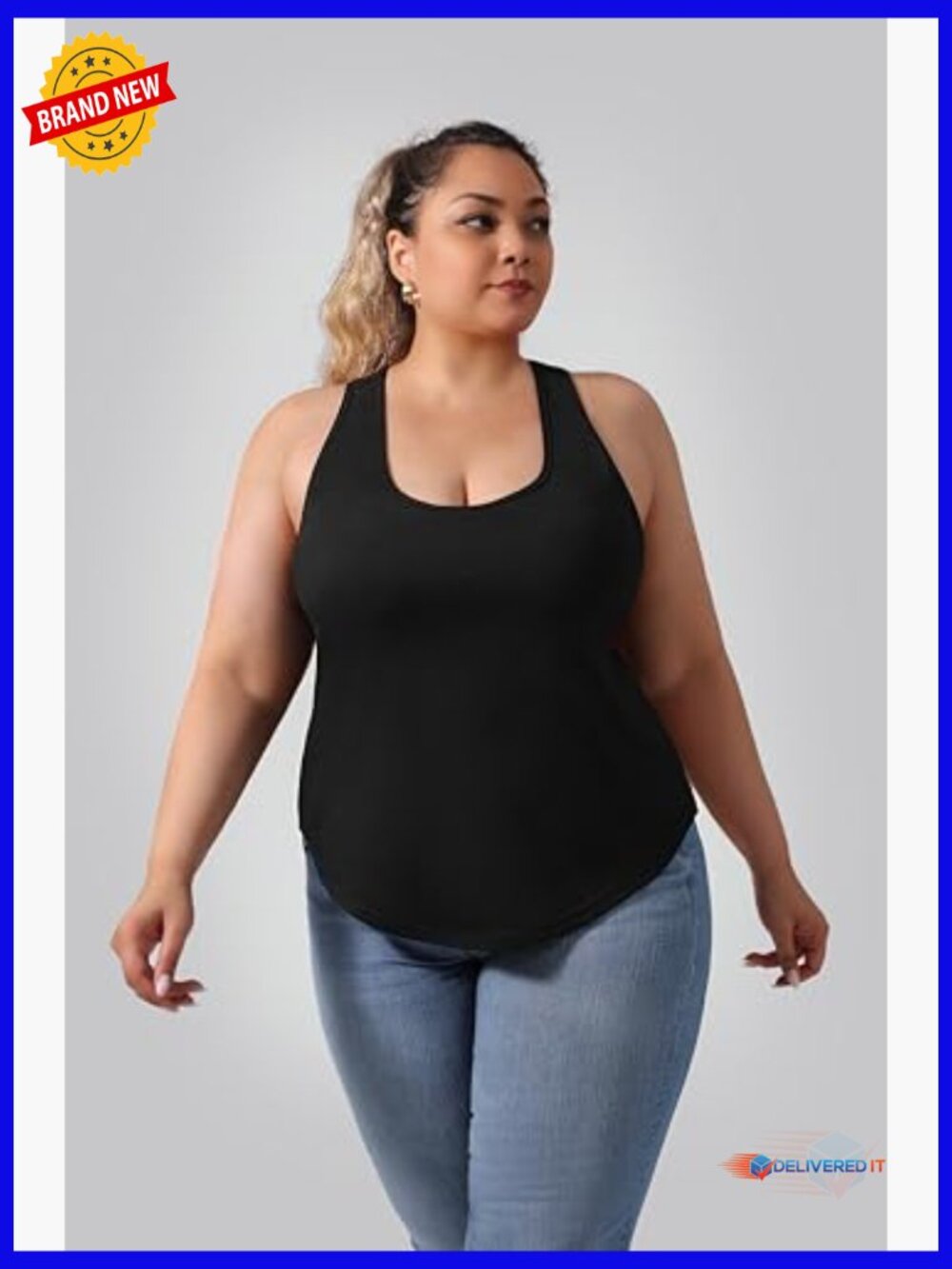 Plus Size Ribbed Tank Tops with Built-in Bra, 3-Pack Racerback Camis - Picture 2 of 7